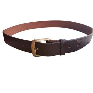 36 Vintage Brown Leather Belt Brass Buckle Made In USA 1980's Textan Raw